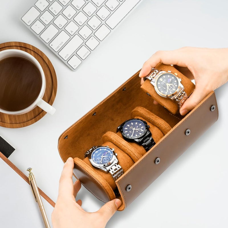 ROSELLE Watch Roll Travel Case for Men and Women- 3 Watch Storage and Organizer-Secure Storage with Innovative Removable Pillows & Solid Dividers for Home, Travel and Display(Brown) - Image 5
